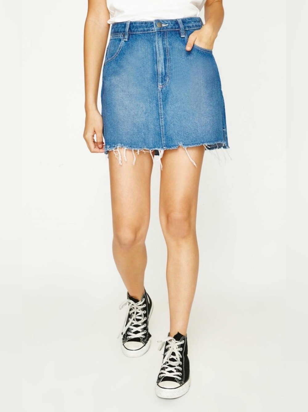 Rusty Australia - Blue Denim Frayed Hem Mini Skirt